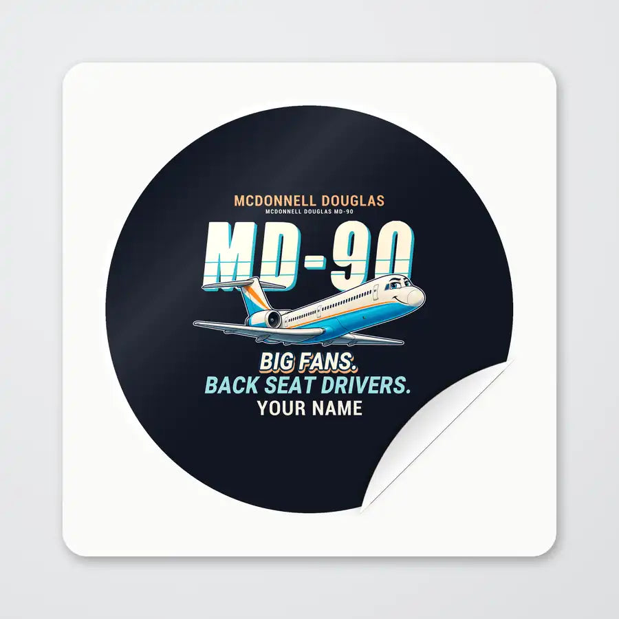 McDonnell Douglas MD-90 - Cartoon + Name - Circle Sticker - Peel