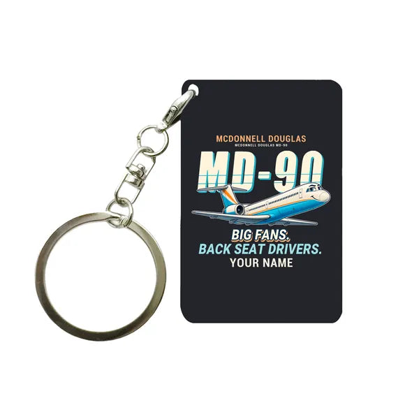 McDonnell Douglas MD-90 - Cartoon + Name - Key Chain - Black
