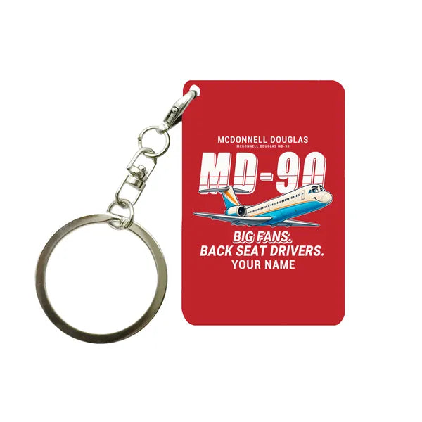 McDonnell Douglas MD-90 - Cartoon + Name - Key Chain - Red