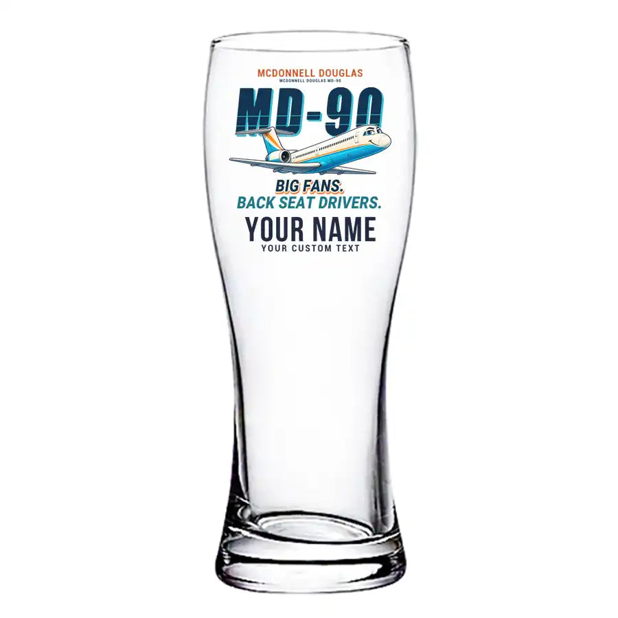 McDonnell Douglas MD-90 - Cartoon + Name - Pilsner Beer Glass