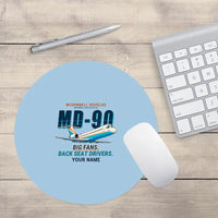 Thumbnail for McDonnell Douglas MD-90 - Cartoon + Name - Round Mouse Pad - Light Blue