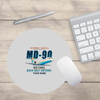 Thumbnail for McDonnell Douglas MD-90 - Cartoon + Name - Round Mouse Pad - Light Gray