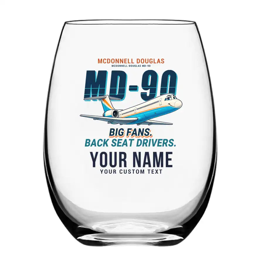 McDonnell Douglas MD-90 - Cartoon + Name - Water & Drink Glass