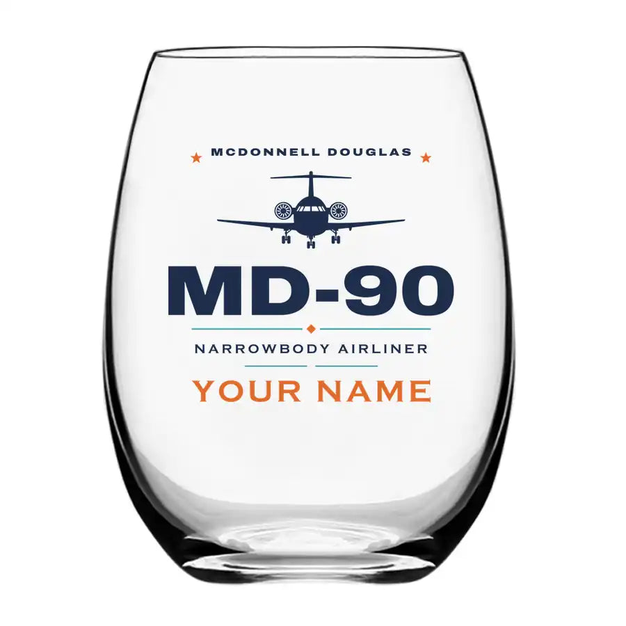 McDonnell Douglas MD-90 - Heritage + Name - Water & Drink Glass