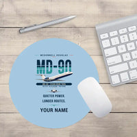 Thumbnail for McDonnell Douglas MD-90 - Original + Name - Round Mouse Pad - Light Blue