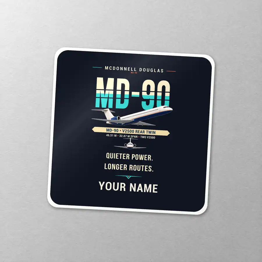McDonnell Douglas MD-90 - Original + Name - Square Sticker - Close-up