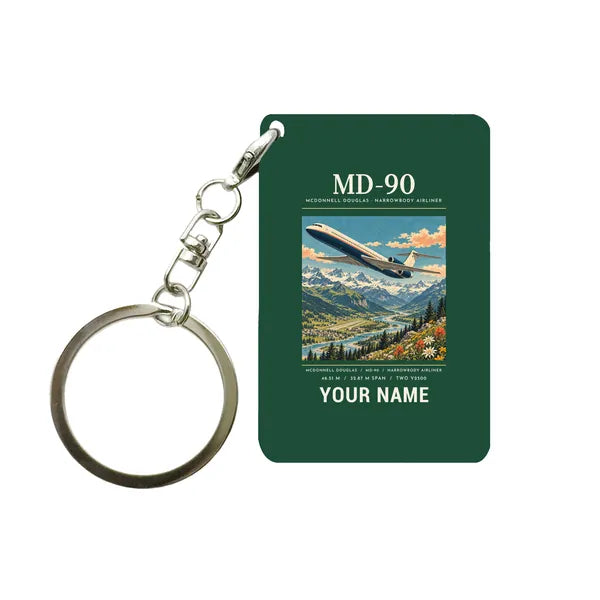 McDonnell Douglas MD-90 - Poster + Name - Key Chain - Dark Green