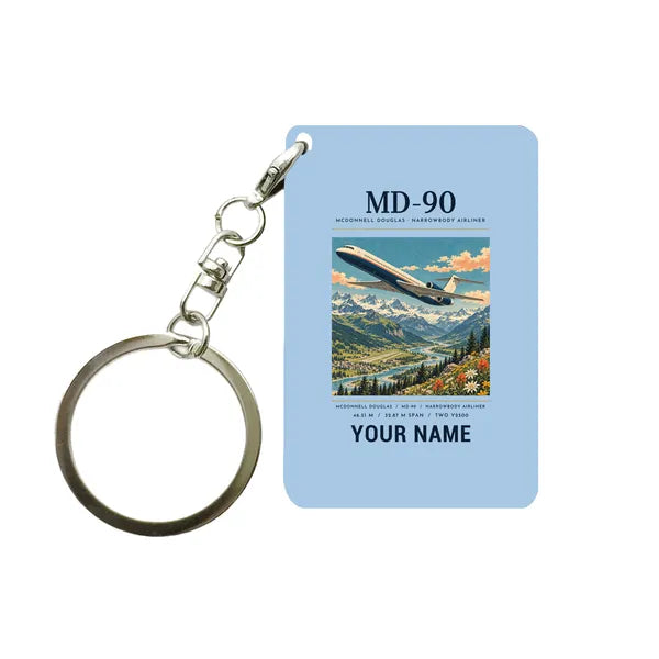 McDonnell Douglas MD-90 - Poster + Name - Key Chain - Light Blue
