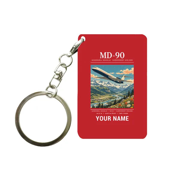 McDonnell Douglas MD-90 - Poster + Name - Key Chain - Red
