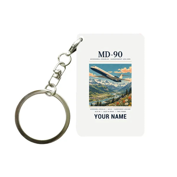 McDonnell Douglas MD-90 - Poster + Name - Key Chain - White