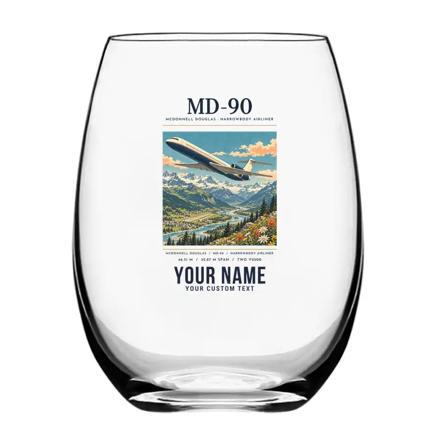 McDonnell Douglas MD-90 - Poster + Name - Water & Drink Glass