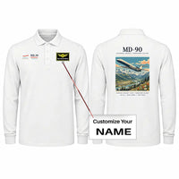 Thumbnail for McDonnell Douglas MD-90 Premium Polo T-Shirts - Poster + Name - Long Sleeve - White