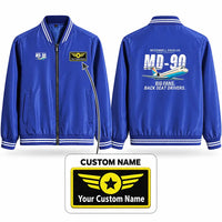 Thumbnail for McDonnell Douglas MD-90 Stylish Jackets - Baseball Collar - Cartoon + Name - Royal Blue