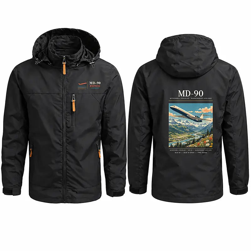 McDonnell Douglas MD-90 Stylish Jackets - Hooded Windbreaker - Poster - Black