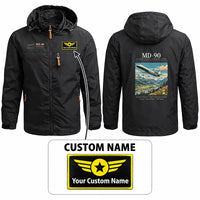 Thumbnail for McDonnell Douglas MD-90 Stylish Jackets - Hooded Windbreaker - Poster + Name - Black