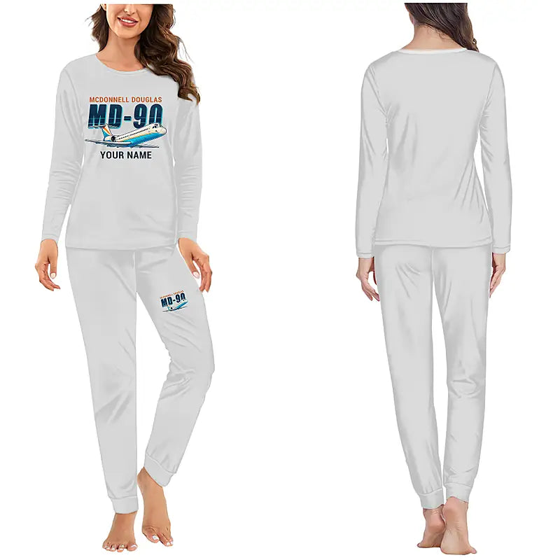 McDonnell Douglas MD-90 - Women Pajamas - Cartoon Chest + Name - Light Gray