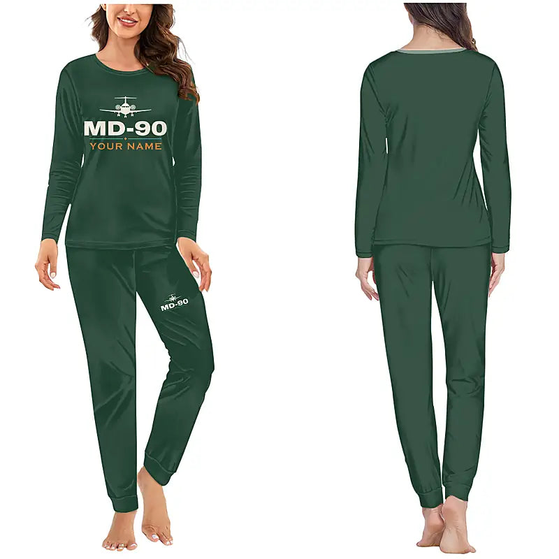 McDonnell Douglas MD-90 - Women Pajamas - Heritage Chest + Name - Dark Green