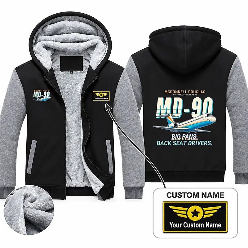 McDonnell Douglas MD-90 Zipped Sweatshirts - Cartoon + Name - Black & Gray