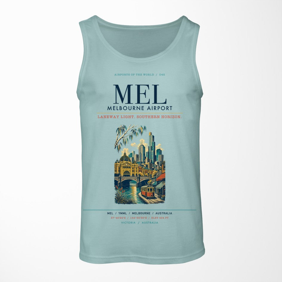Melbourne Airport (MEL) design on light green tank top