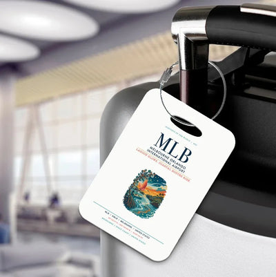 Melbourne Orlando International Airport (MLB) design on white acrylic luggage tag
