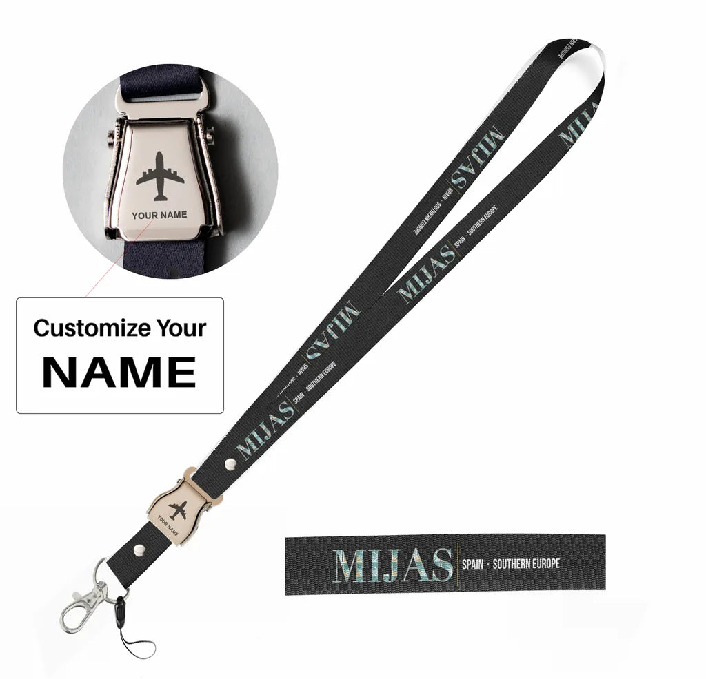 Mijas City Series seat belt lanyard - black with name