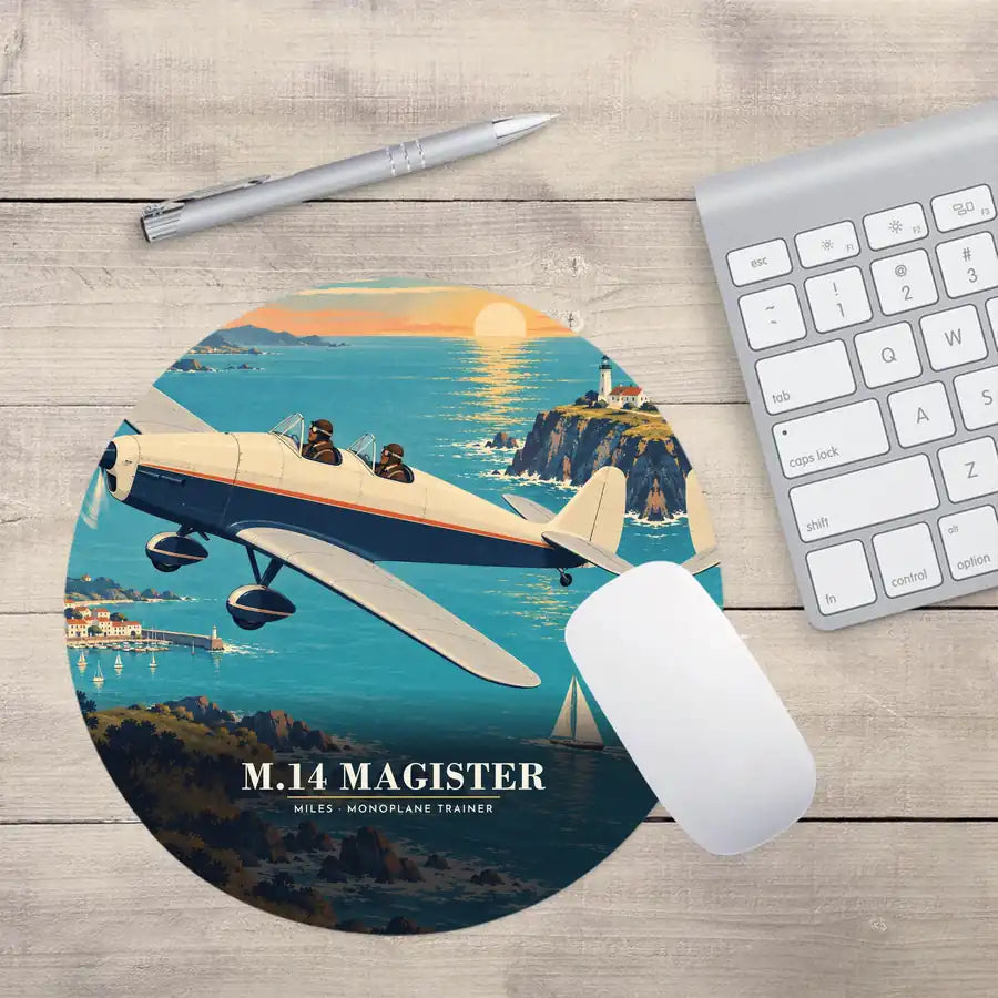 Miles M.14 Magister - 3D - Round Mouse Pad - Full Print
