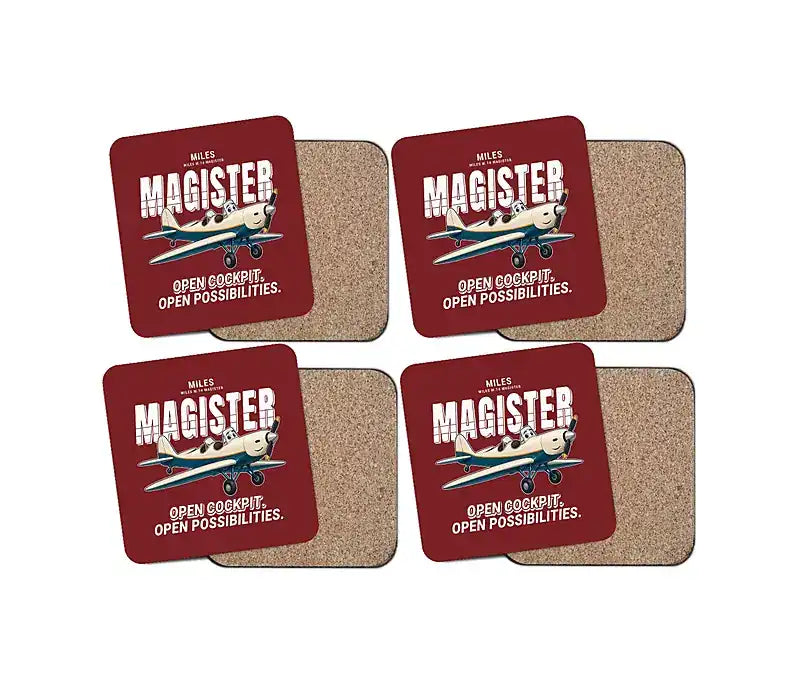 Miles M.14 Magister - Cartoon - Coaster Set - Dark Red