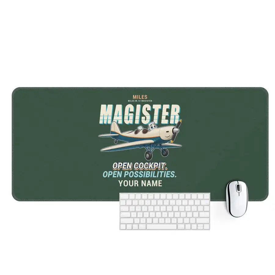 Miles M.14 Magister - Cartoon + Name - Desk Mat - Dark Green