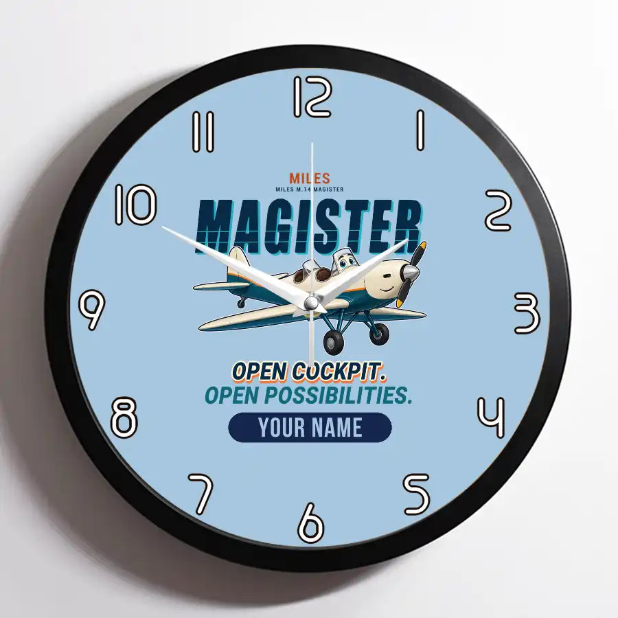 Miles M.14 Magister - Cartoon + Name - Framed - Light Blue