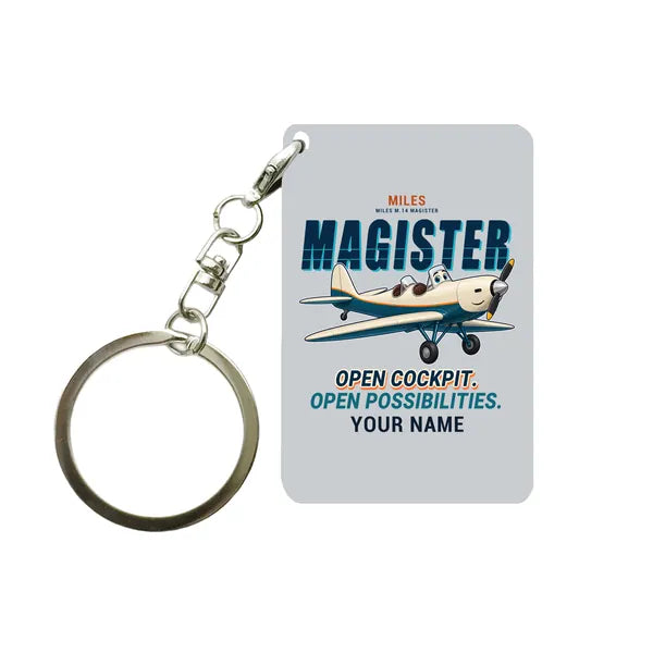 Miles M.14 Magister - Cartoon + Name - Key Chain - Light Gray
