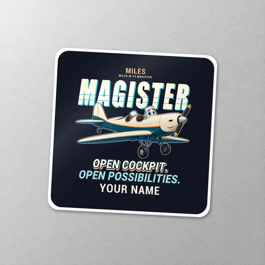 Miles M.14 Magister - Cartoon + Name - Square Sticker - Close-up