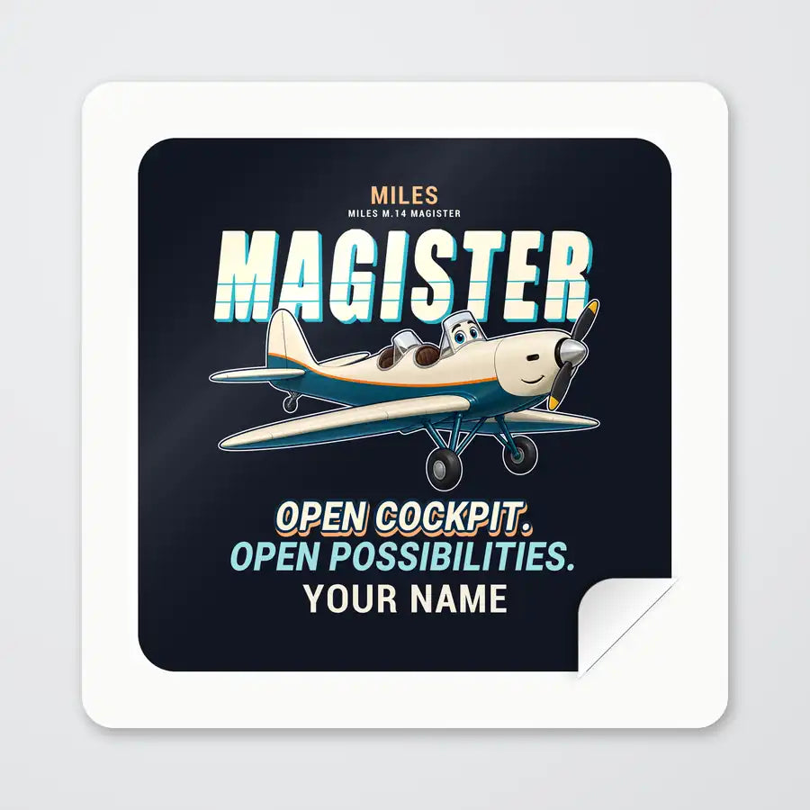 Miles M.14 Magister - Cartoon + Name - Square Sticker - Peel