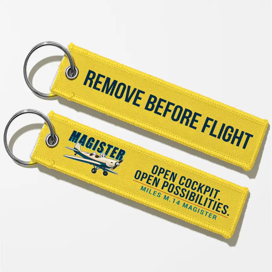 Miles M.14 Magister Aviator Key Chains - Yellow - Cartoon - Remove Before Flight