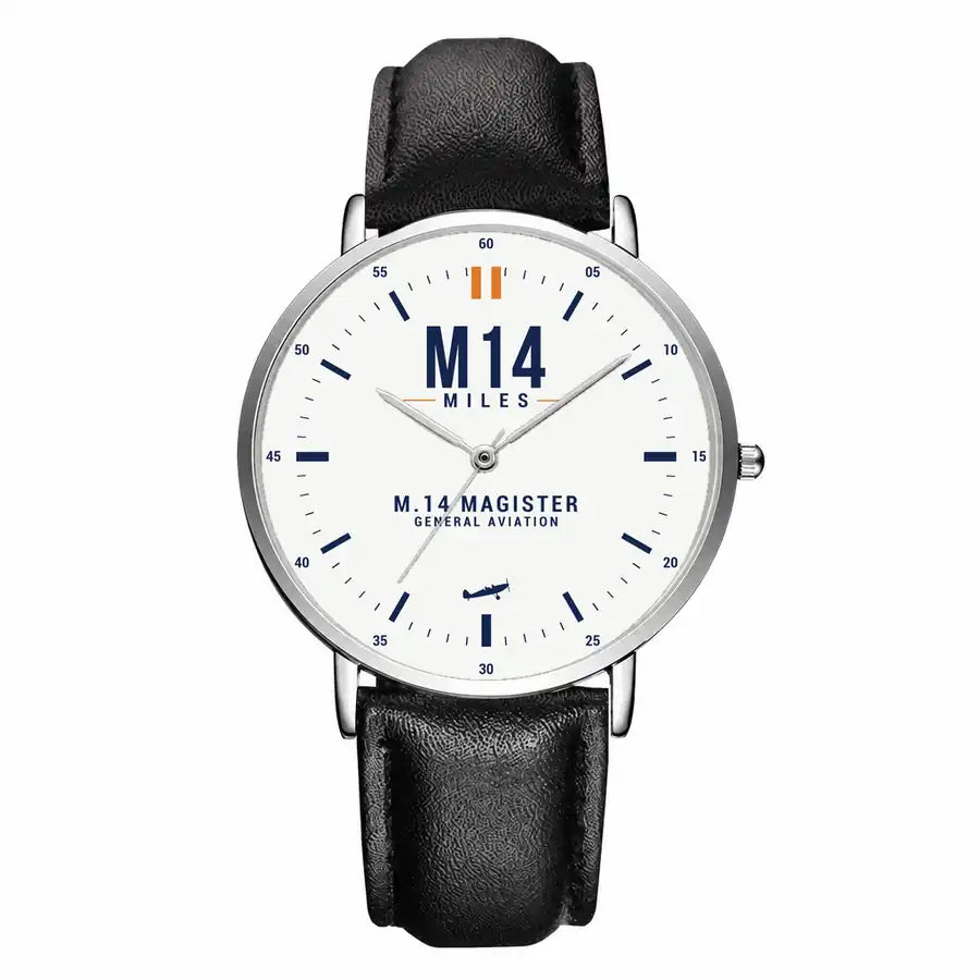Miles M.14 Magister - Classic - White - Slim Leather - Silver and Black Leather Strap