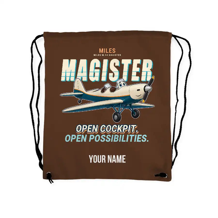 Miles M.14 Magister - Drawstring Bag - Cartoon + Name - Brown