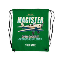 Thumbnail for Miles M.14 Magister - Drawstring Bag - Cartoon + Name - Green
