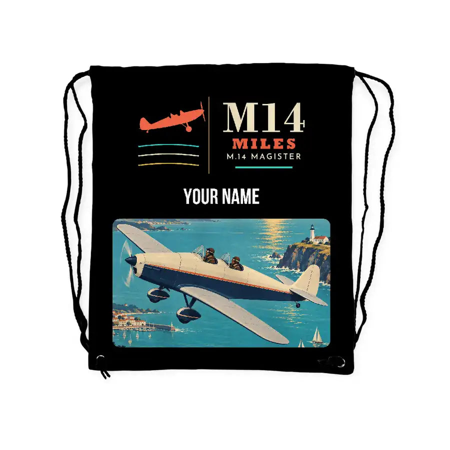 Miles M.14 Magister - Drawstring Bag - Classic + Name - Black