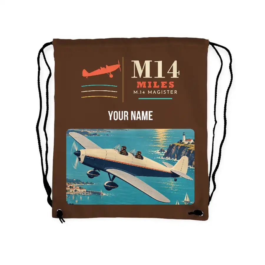 Miles M.14 Magister - Drawstring Bag - Classic + Name - Brown