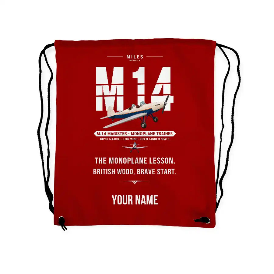 Miles M.14 Magister - Drawstring Bag - Original + Name - Red