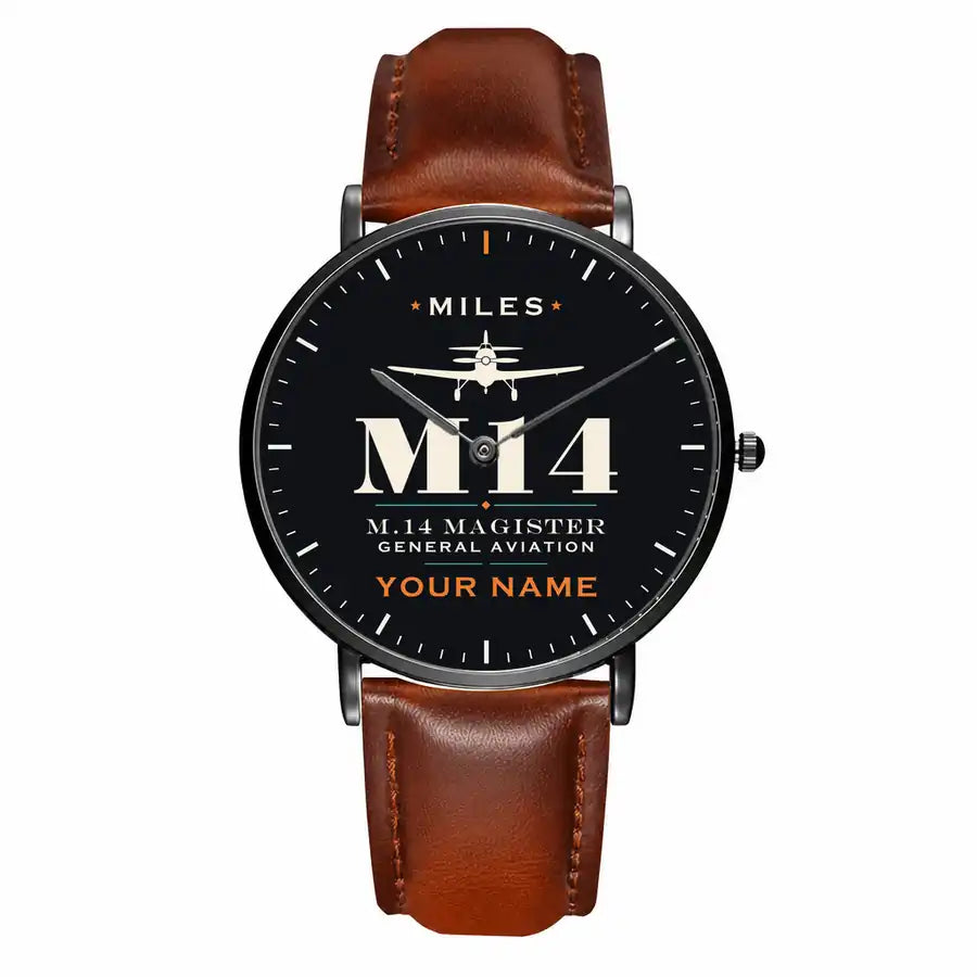 Miles M.14 Magister - Heritage + Name - Slim Leather - Black and Brown Leather Strap