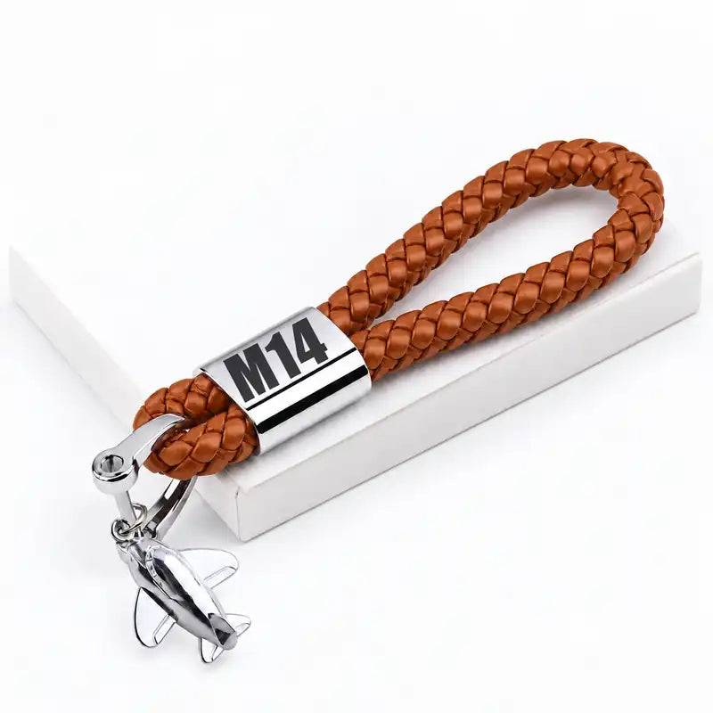 Miles M.14 Magister - Leather Key Chain - Braided Leather - Tag - Brown