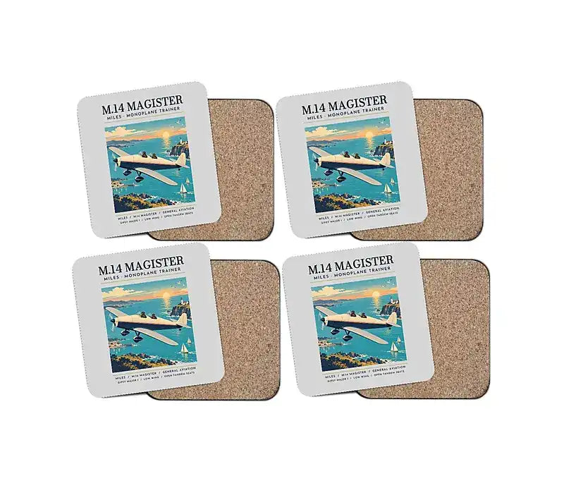 Miles M.14 Magister - Poster - Coaster Set - Light Gray