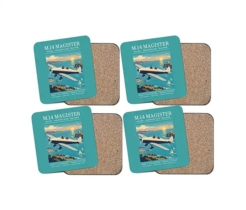 Miles M.14 Magister - Poster - Coaster Set - Turquoise