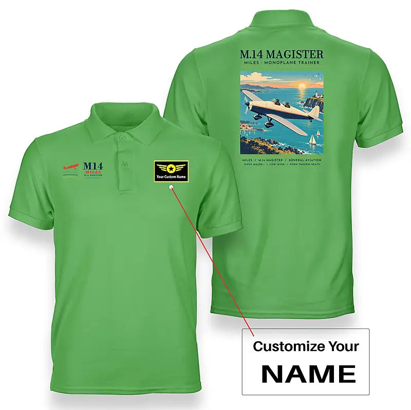 Miles M.14 Magister - Poster - Double-Side Polo - Light Green + Name