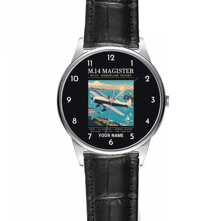 Miles M.14 Magister - Poster + Name - Leather Strap - Striped Black Leather Strap