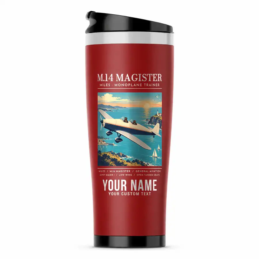 Miles M.14 Magister - Poster + Name - Stainless Steel (No Holder) - Red