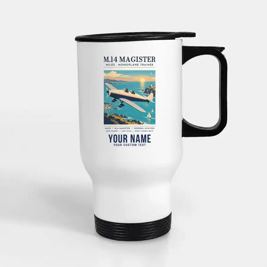 Miles M.14 Magister - Poster + Name - Stainless Steel with Holder - White