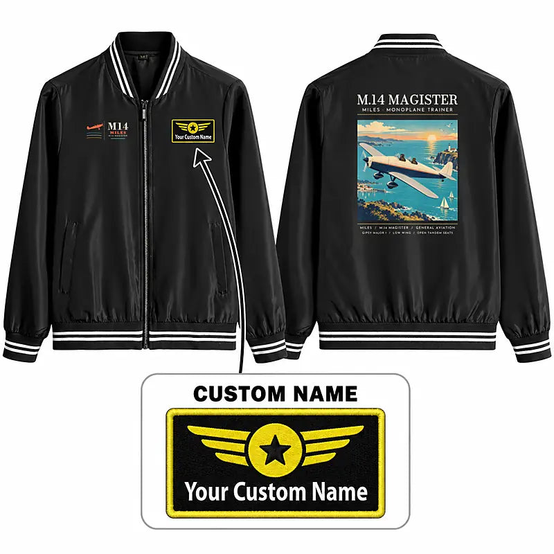 Miles M.14 Magister Stylish Jackets - Baseball Collar - Poster + Name - Black