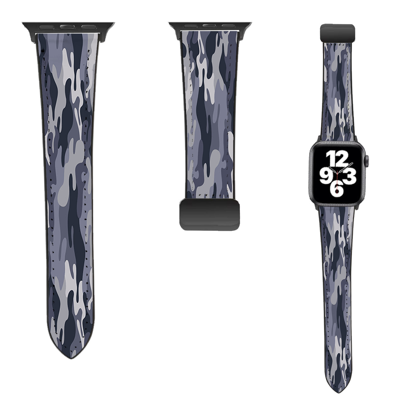 Military Camouflage Army Gray Designed Leather Apple Watch Straps