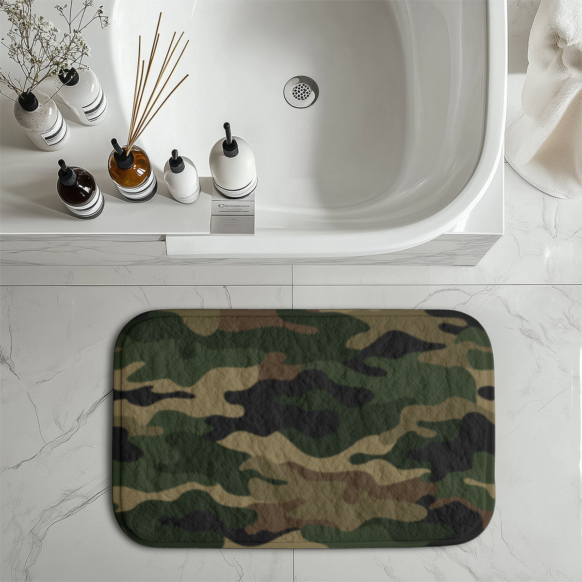 Military Camouflage Army Green Designed Bath Mats